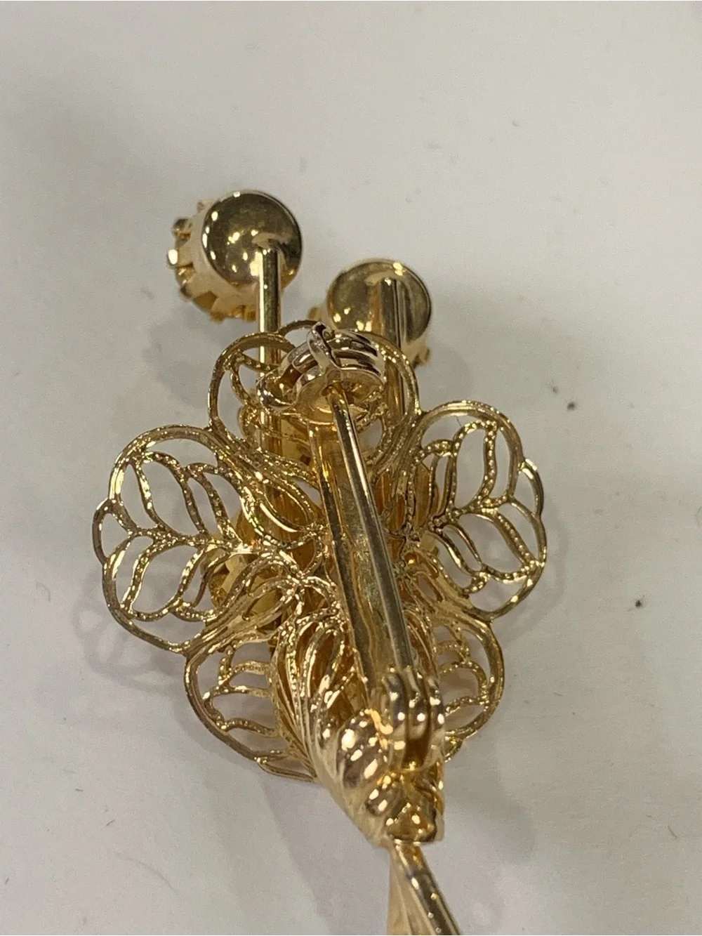 Vintage Gold Tone Filigree Flower Spray Brooch